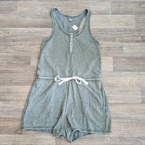 NWT Aerie Fleece Olive Green Henley Romper Size Small
